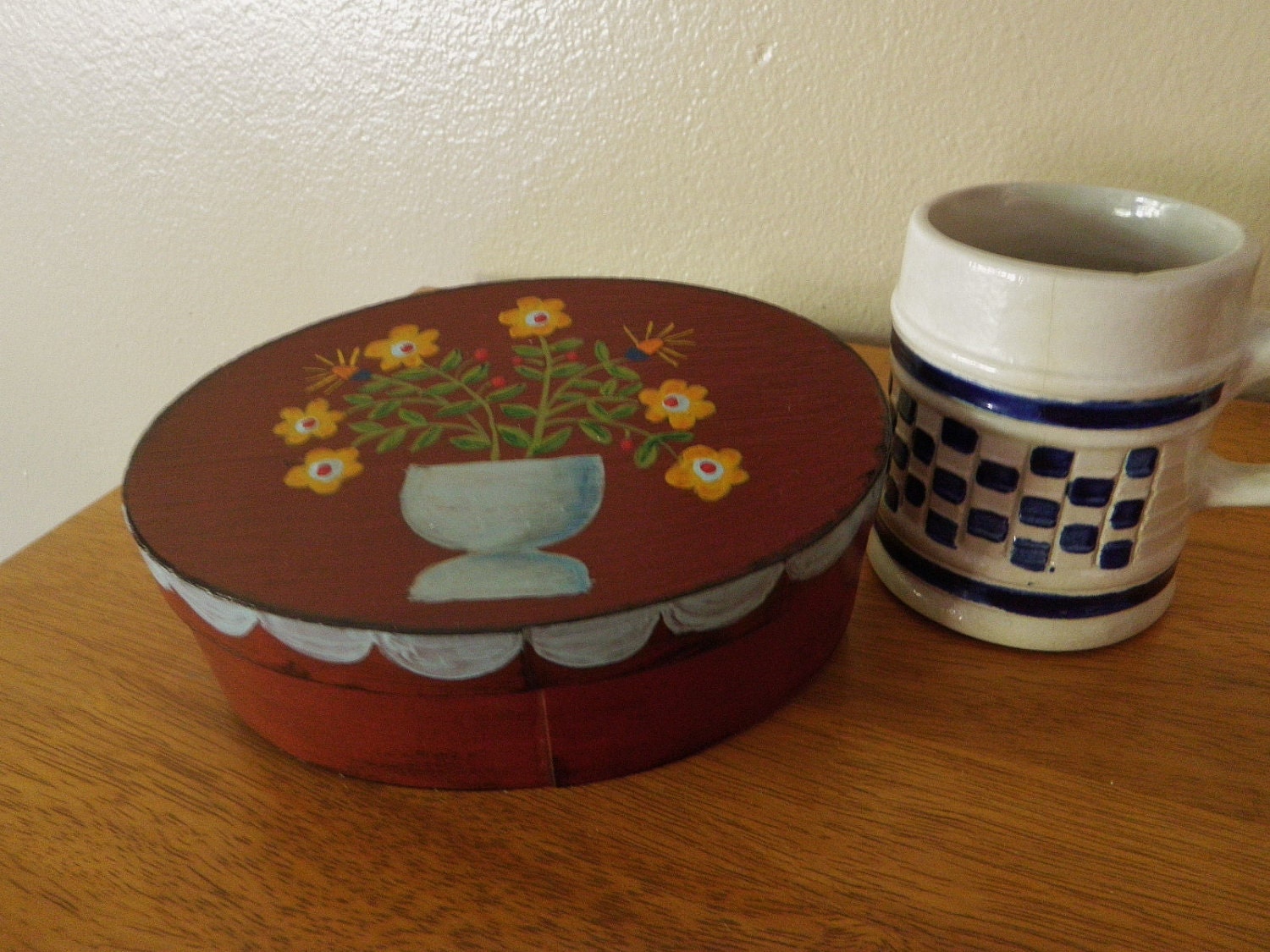 Hand Painted  Oval Box, Folk Art, Primitive, Americana, Brides Box, Bridemaids gift, Wedding Box