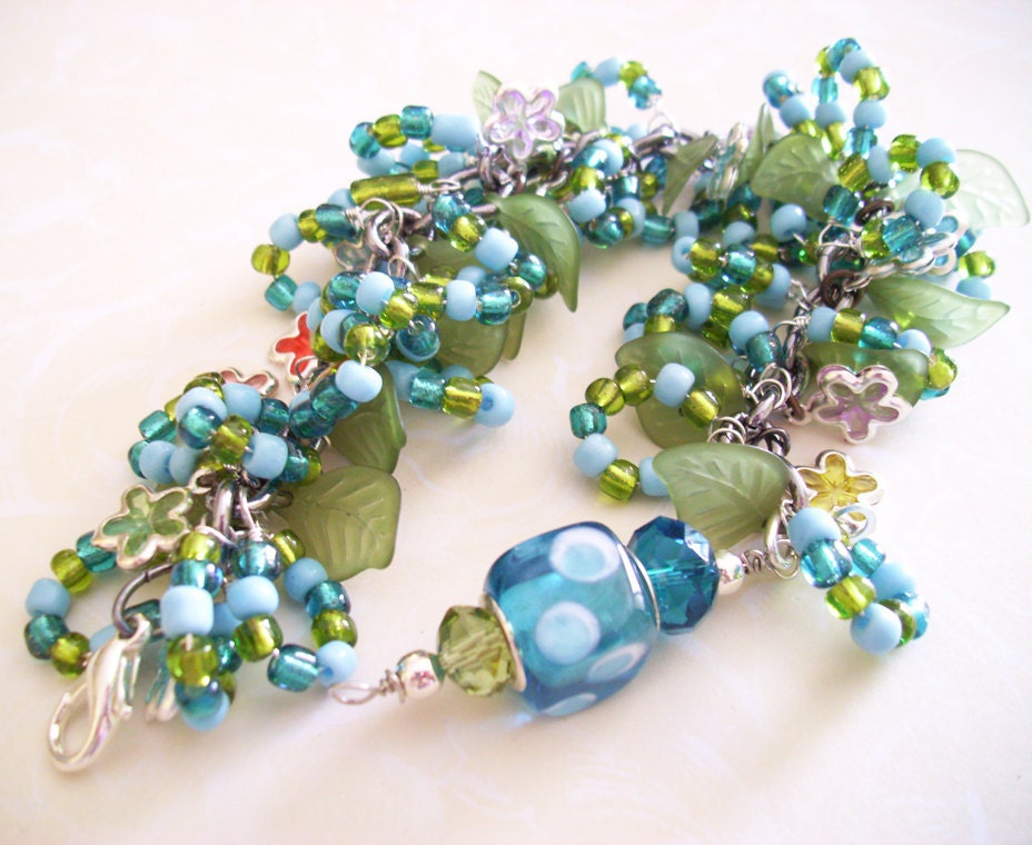 Charm Bracelet Blue and Green Pretty Petals Bracelet