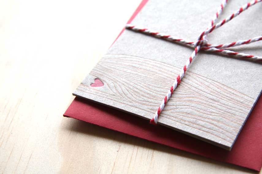 Love, romantic Letterpress heart & xoxo love notelet cards: - kiss, hug, with faux bois - wood grain detail x4 - made in Australia