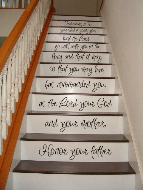 Deuteronomy 5:16 Religious Bible Verse - STAIR CASE - Wall Decal Inspirational Vinyl Decal Wall Art Home Decor