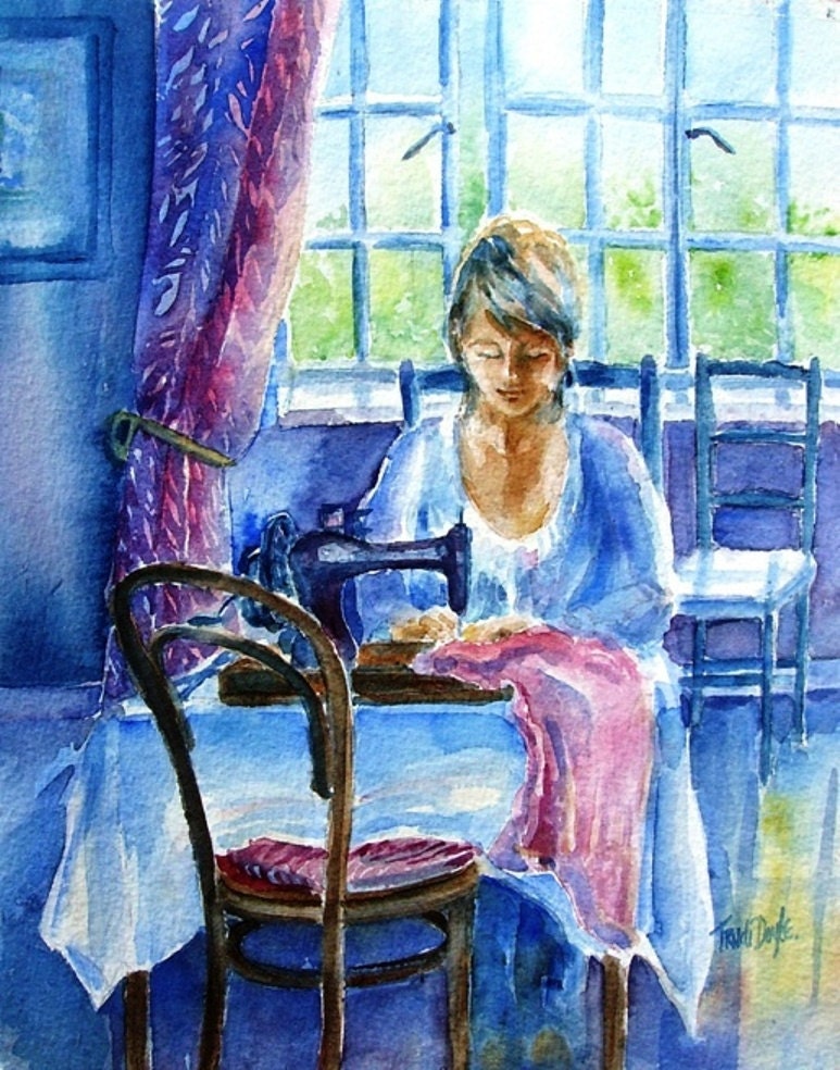 The Seamstress- Print   6 x 8 ins with free mat