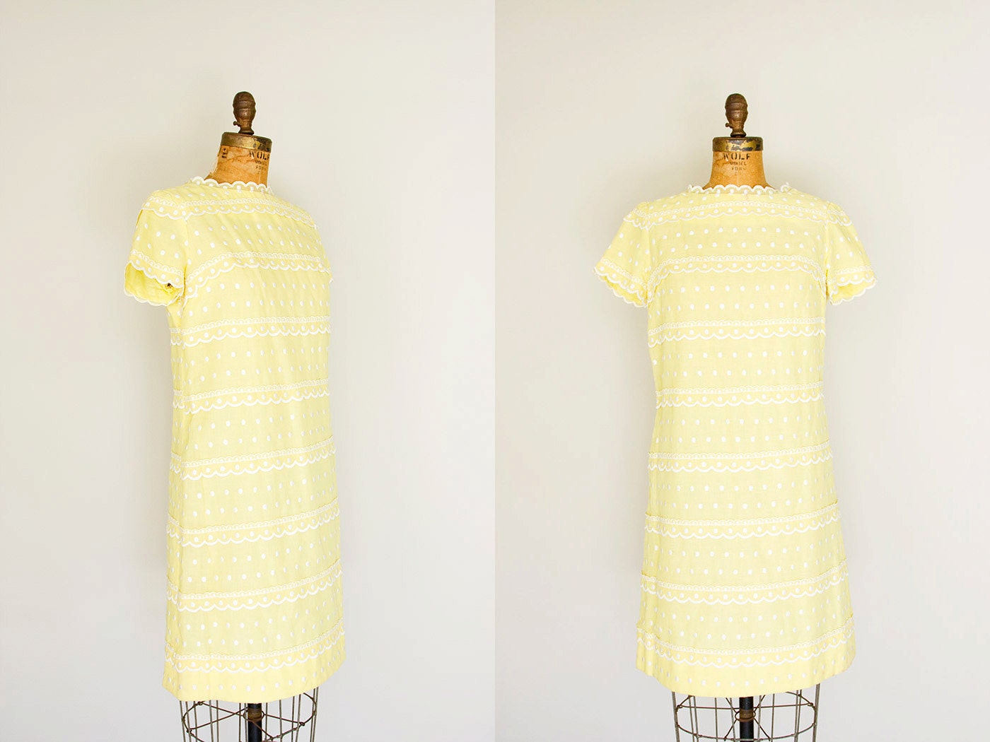 SALE 1960s Dress - 60s Dress - Yellow And White Polka Dot