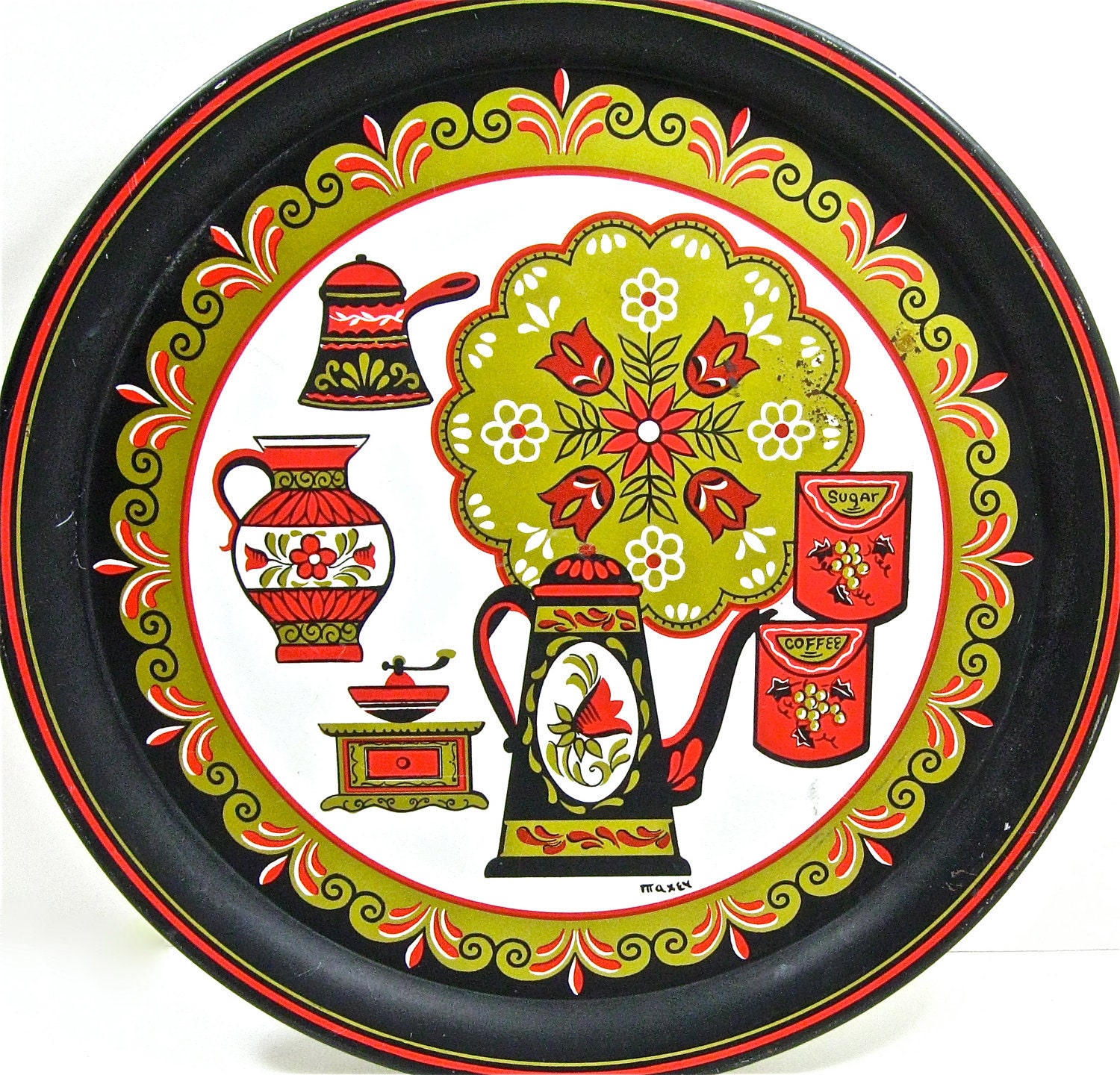 Painted Metal Tray with Dutch Kitchen Motif