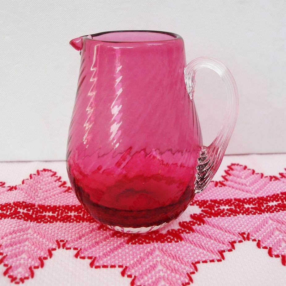 Cranberry Glass, Mini Pitcher, Vintage Cranberry, Cream Pitcher, Hand Blown Glass