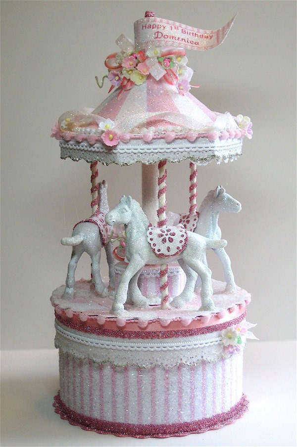 Pretty in Pink Carousel Cake Topper, Keepsake Box