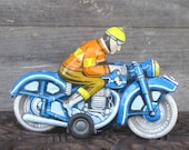 Vintage 1960 Lithographed Motorcycle Friction Ballon Cordatic Tin Toy