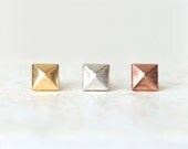 Tiny Square Pyramid earrings / choose your color / gold, silver and pink gold