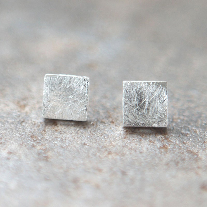 Silver Textured Square earrings