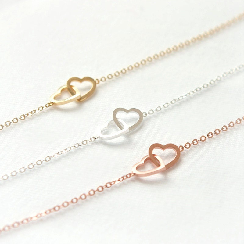 Two Open Heart Bracelet / Choose your color / gold, silver and pink gold
