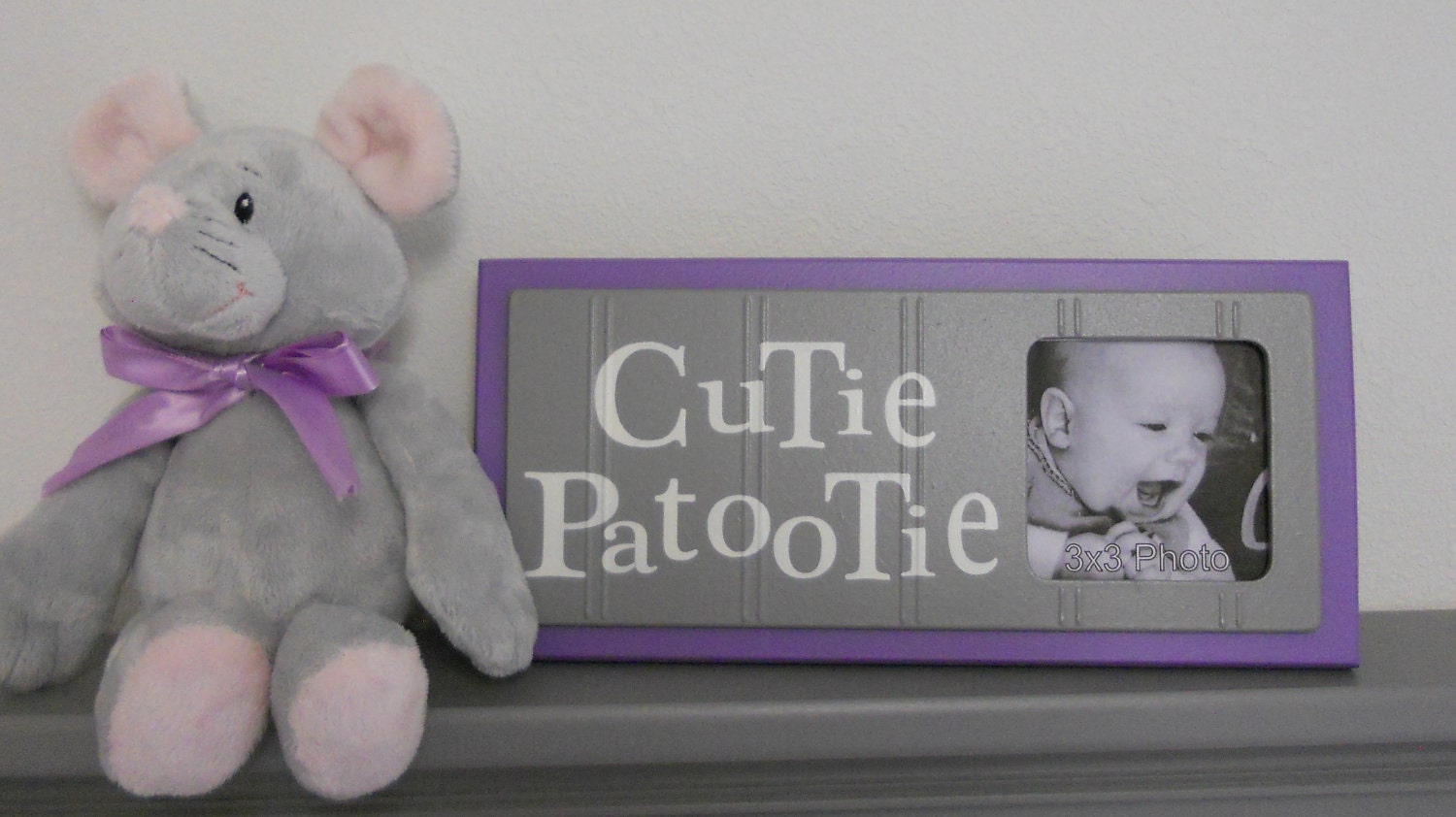 Children Decor - Purple Gray Baby Nursery Art Photo Frame Sign Grey Baby Nursery Decor Gift - CUTIE PATOOTIE