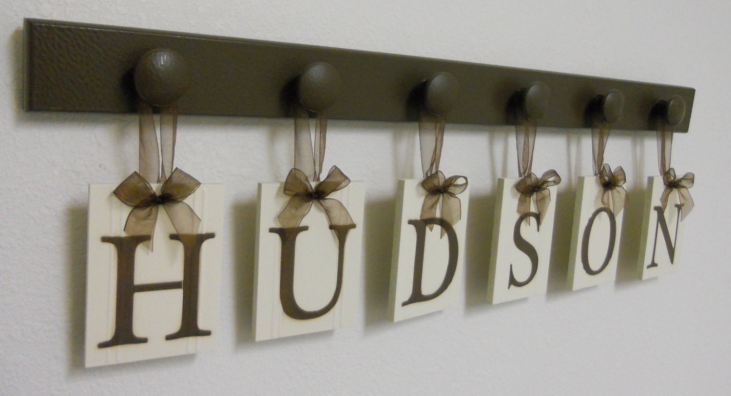 Personalized Wedding Gifts Family Last Name Sign HUDSON includes 6 Hooks Chocolate Brown