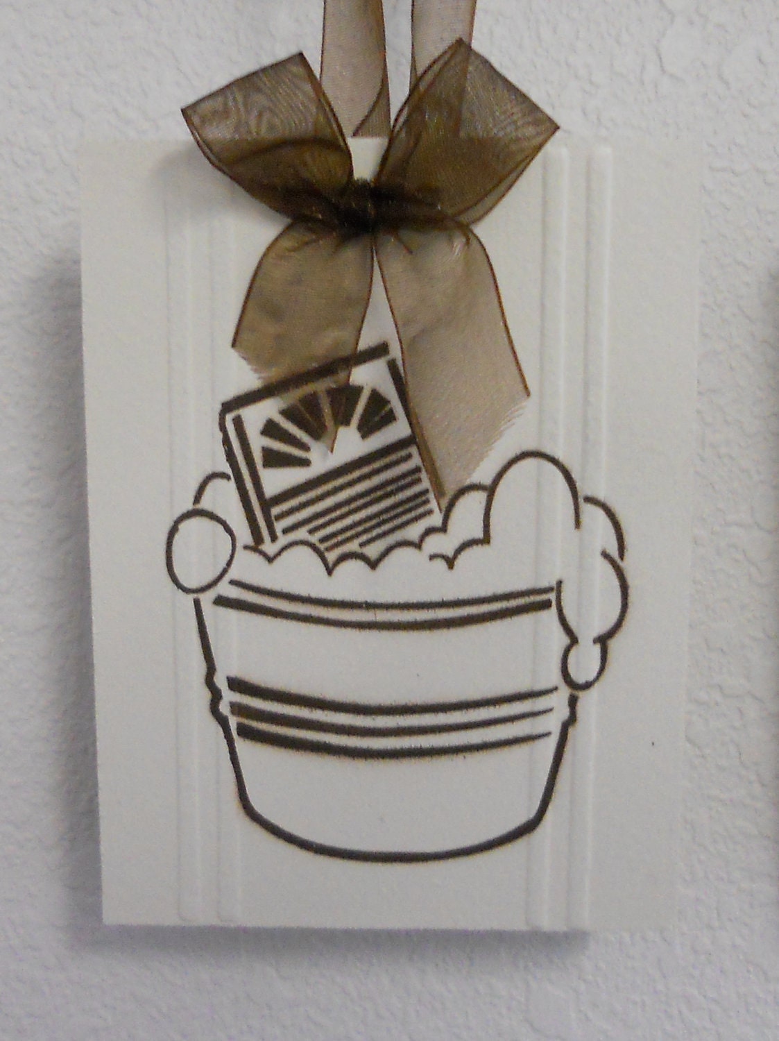 Laundry Room Wall Decor includes Wooden 9 Peg Hanger and LAUNDRY, Washboard and Bucket in Chocolate Brown