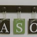Nursery Decorations Wooden Letters. Set Includes 5 Hangers and Custom Baby Name MASON Painted Light Green and Brown. Personalized Baby Gift