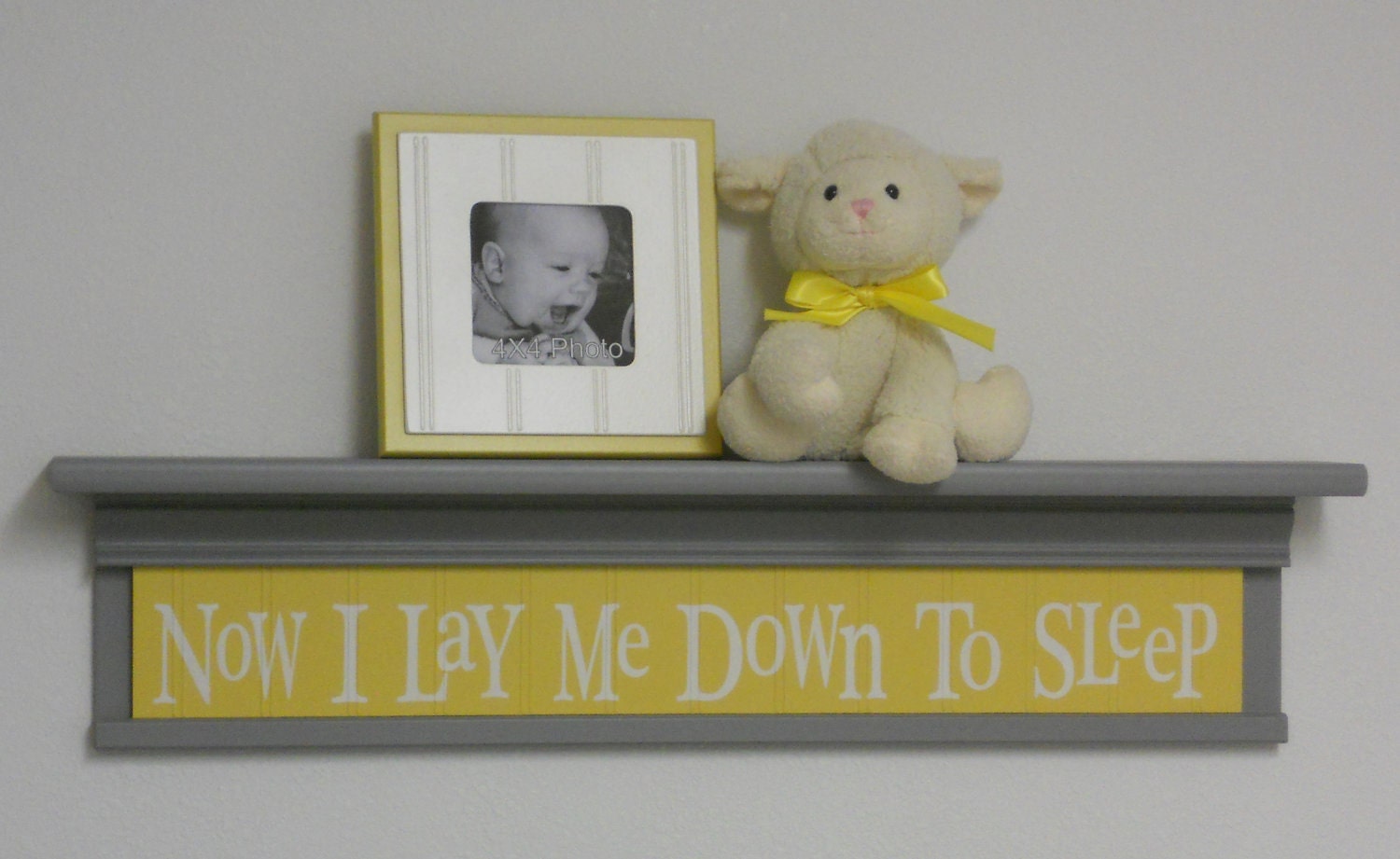 Yellow Gray Baby Nurseries - Nursery Decorating Ideas Grey Yellow Sign - Now I Lay Me Down To Sleep - 30" Shelf