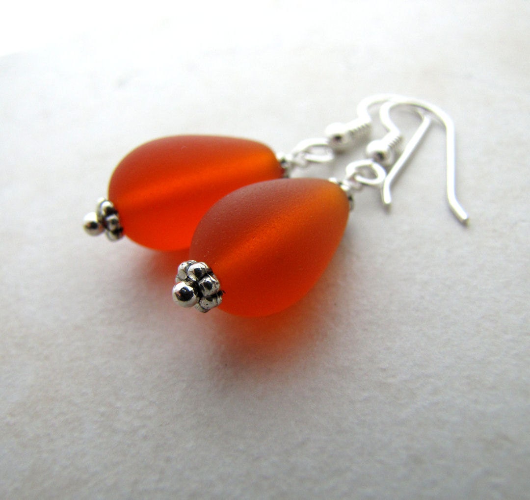 Sea Glass Seaglass Earrings Red Orange BellinaCreations Bellina Creation