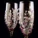 Lavender champagne flutes, wedding glasses, decorated with natural semi precious stones (amethyst, garnet and white crystal)
