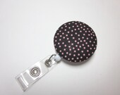 Badge Holder Covered Button in Pink Polka Dots