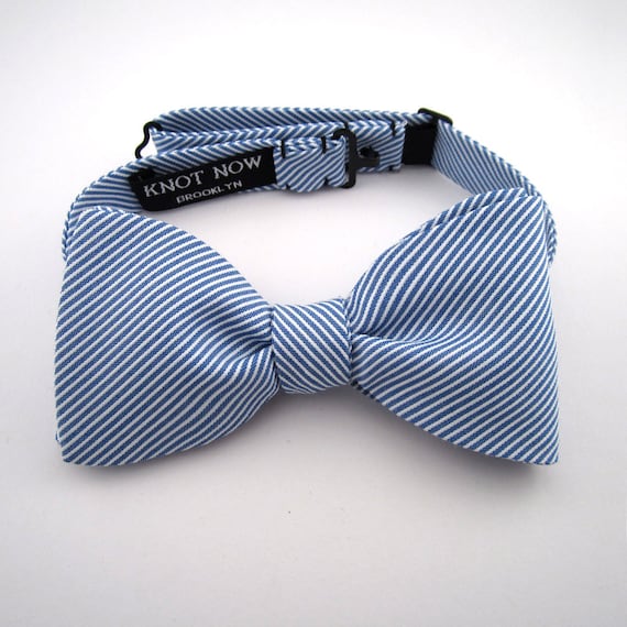 Men's Bow Tie - Blue and White Striped Cotton