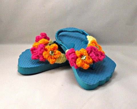 Crochet Teal Flip Flops for Baby, Size M, 9.5