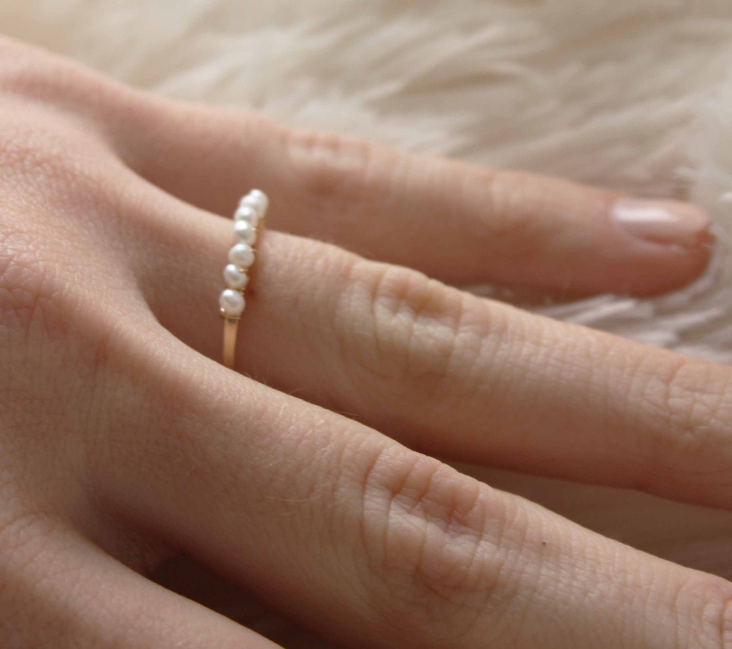 Tiny Freshwater Pearl 14k Gold Stacking Ring