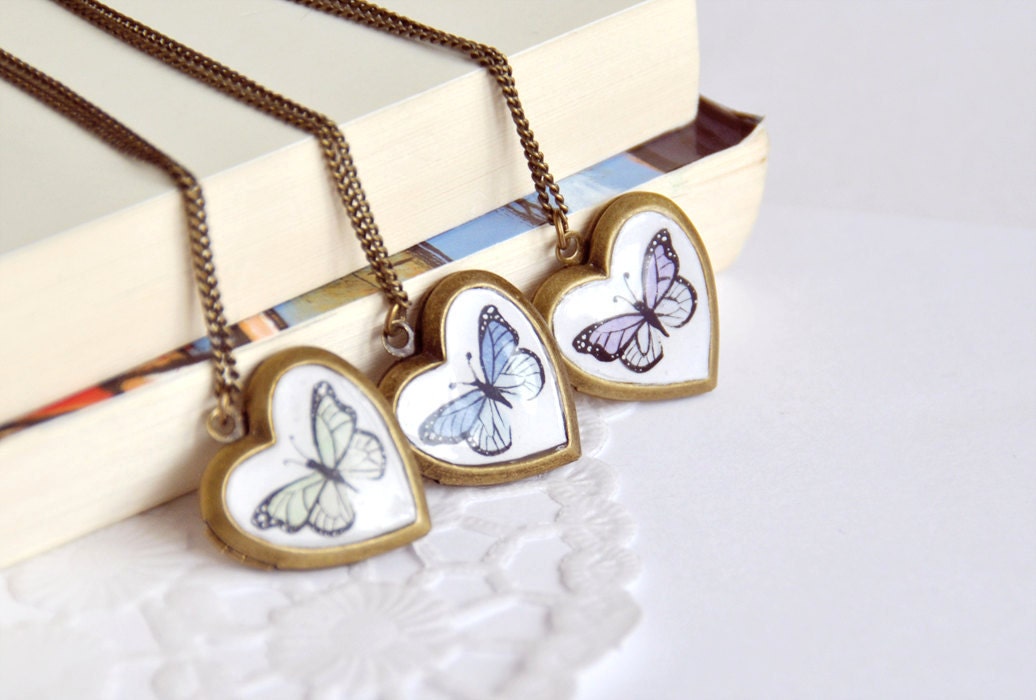 Custom Made - Hand Painted Watercolor Butterfly Lockets - Made to Order