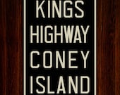 KINGS HWY Coney Island New York City Subway Sign. Bus Scroll. 12 x 18 Rollsign Print