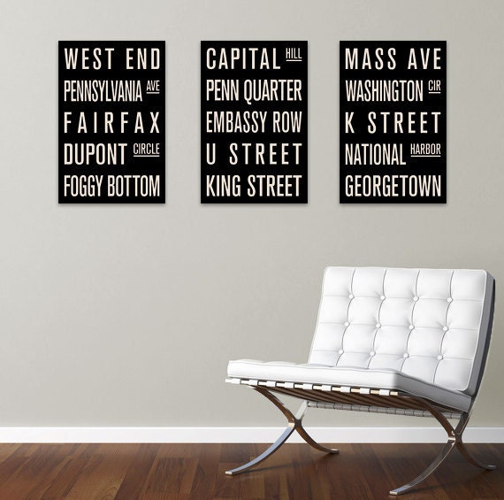 Washington D.C. COLLECTION of 3 Subway Sign Prints. Bus Scrolls. 12 x 18