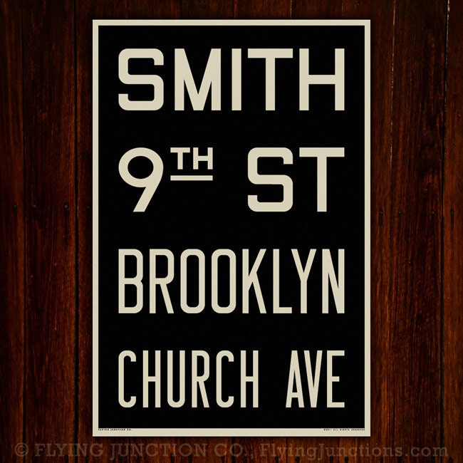 BROOKLYN (SMITH / 9th ST) New York City Subway Sign. Bus Scroll. 12 x 18 Rollsign Print