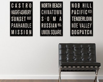 SAN FRANCISCO Subway Sign Prints. Bus Scrolls (Collection of 3) - 12 x 18