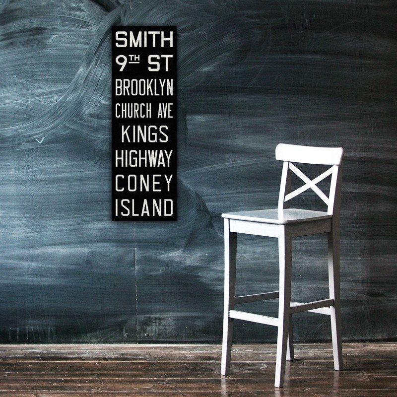 BROOKLYN & CONEY ISLAND New York City Vintage Look Subway Sign. Bus Scroll. Canvas 12 x 36 Rollsign Print