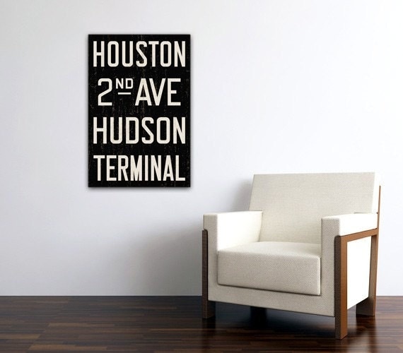 MANHATTAN New York City Distressed Subway Sign. Bus Scroll. Canvas 20 x 30 Rollsign Print