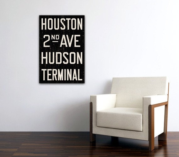 MANHATTAN New York City Distressed Subway Sign. Bus Scroll. Canvas 20 x 30 Rollsign Print