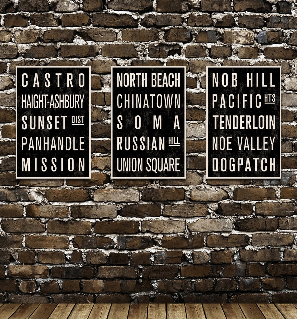 SAN FRANCISCO Subway Sign Prints. Bus Scrolls (Collection of 3) - 12 x 18