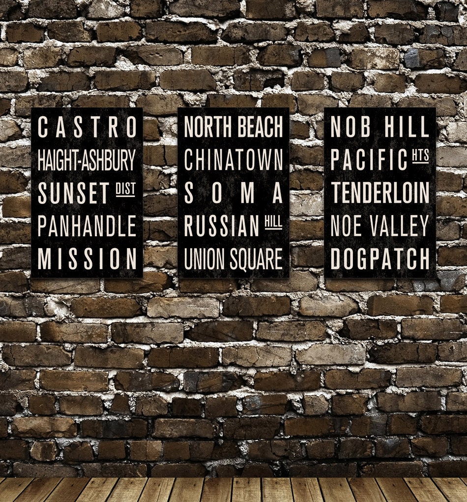 SAN FRANCISCO Subway Sign Prints. Bus Scrolls (Collection of 3) - 12 x 18