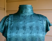 Vintage 1980s Green Houndstooth Secretary Top