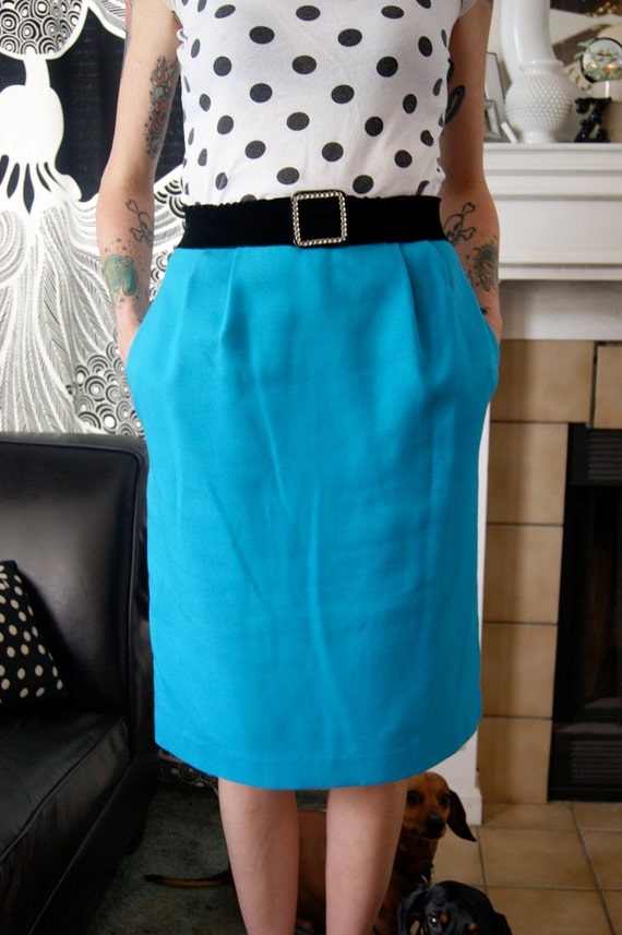 Pencil Skirt Turquoise Aqua Pencil Skirt Size 6 by Revival Vintage on Etsy