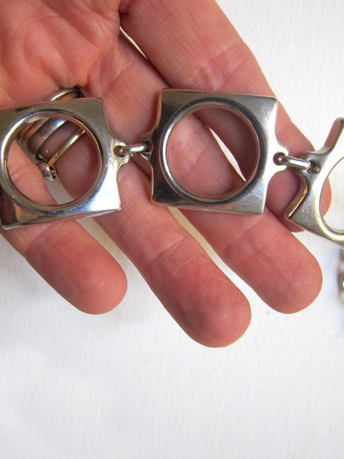 On hold for Julie Vintage retro silver tone modernist square chain belt
