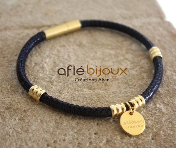 African Bracelet Aflé Bijoux Blue Leather Bracelet for Him&Her