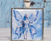Snow Fairy - 1 inch Square Pendant with Free Ball Chain or Keyring (573)
