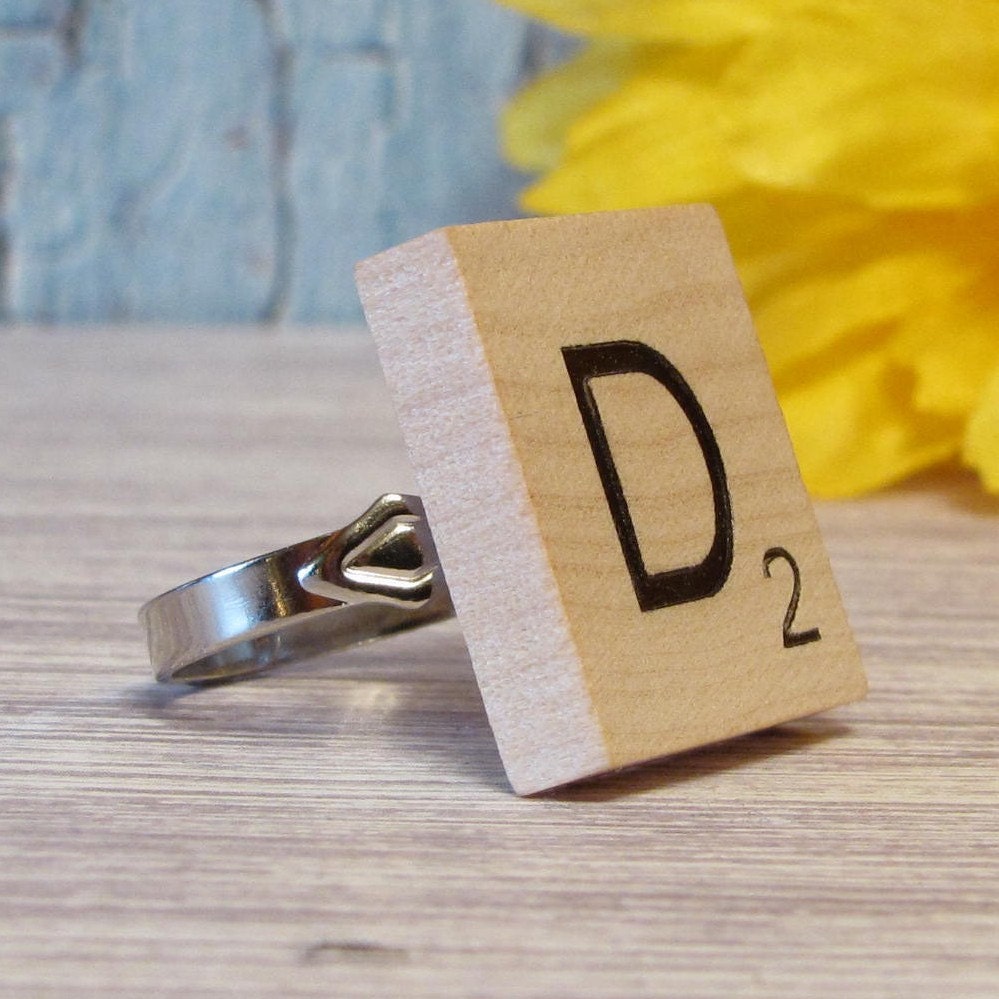 Natural Scrabble Tile Adjustable Ring - You Choose Letter