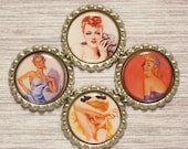 Vintage Pin-Ups 2 - Set of 4 Handmade Flattened Bottle Cap Magnets (3010)