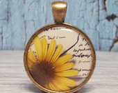 Flower On A Vintage Postcard 3 - 1 inch Circle Pendant with Free Ball Chain or Keyring (1140)
