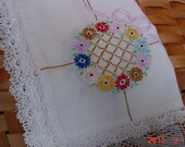 Vintage LINEN Embroidered Floral Table Scarf Topper