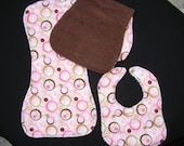 Pink Burp Cloths with Matching Bib - 3pc. gift set