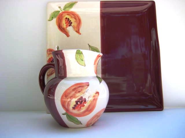 Elpa Portuguese Pottery Serving Platter with Matching Pitcher - 2 Pc. Set - Farmhouse Red