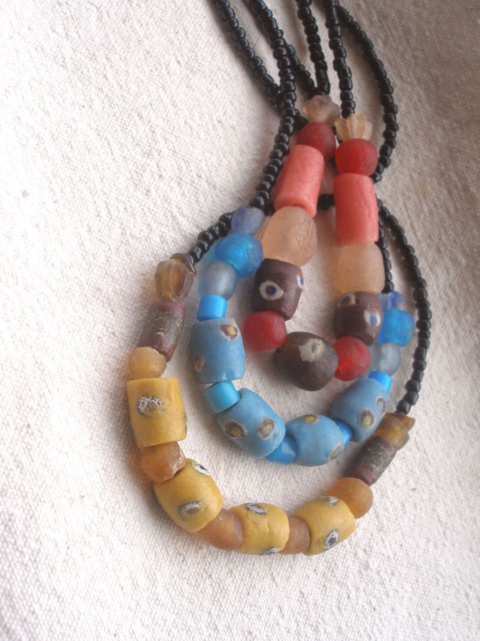 FIFA African recycled glass Necklaces series Yellow,red and blue by Fianaturals
