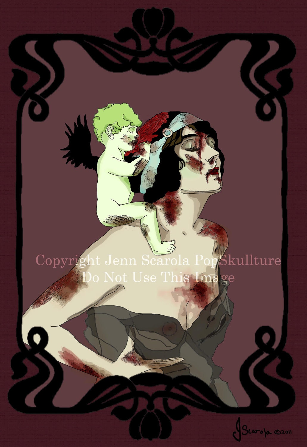 Vargas Inspired Pinup Zombie and Undead Cupid Digital Illustration