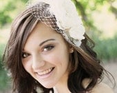 Ivory bridal hair accessories , bridal hair flower, wedding veil Floral Fascinator with birdcage veil