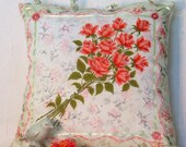 Coral Roses Vintage Hanky Pillow