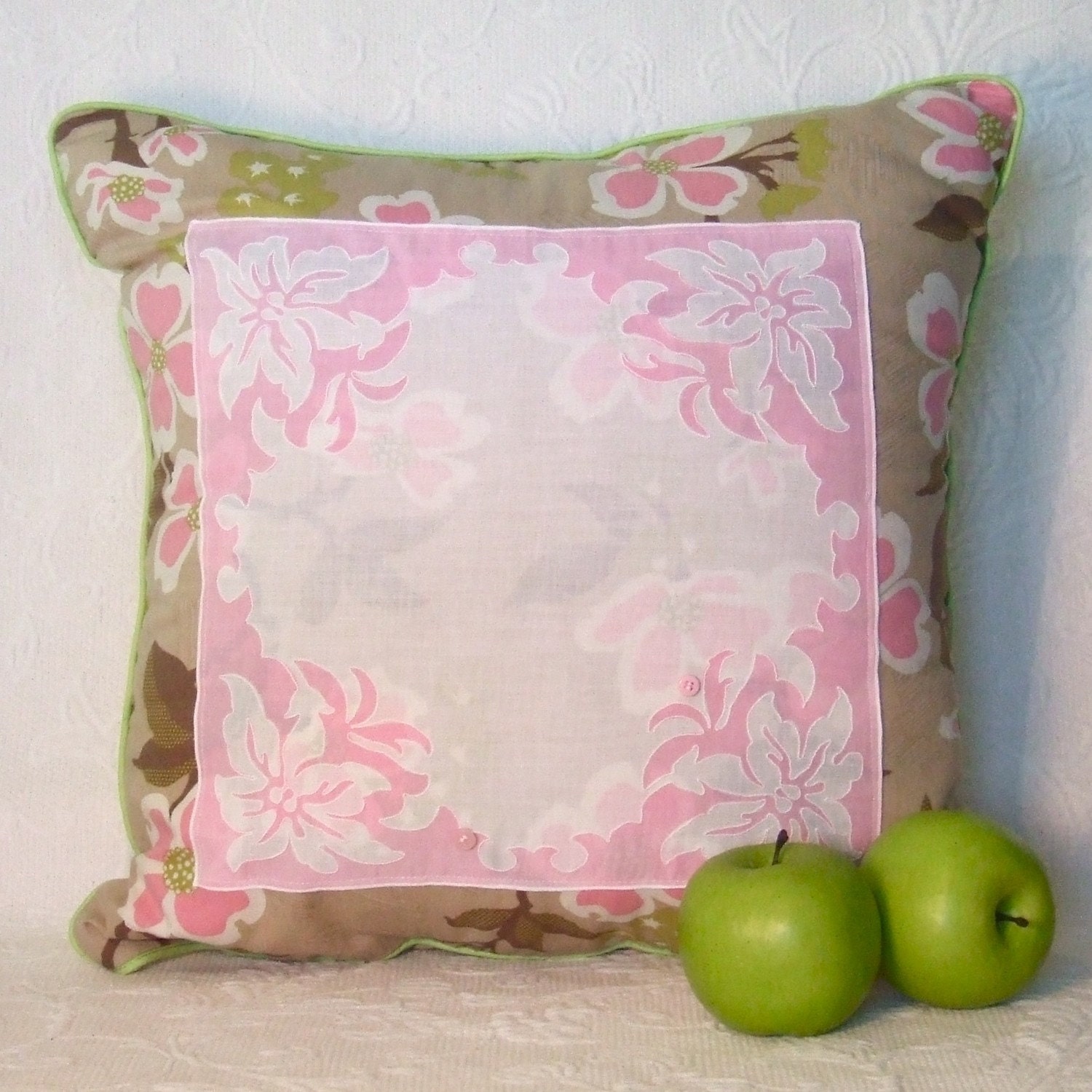 Pink Applique Hanky Pillow